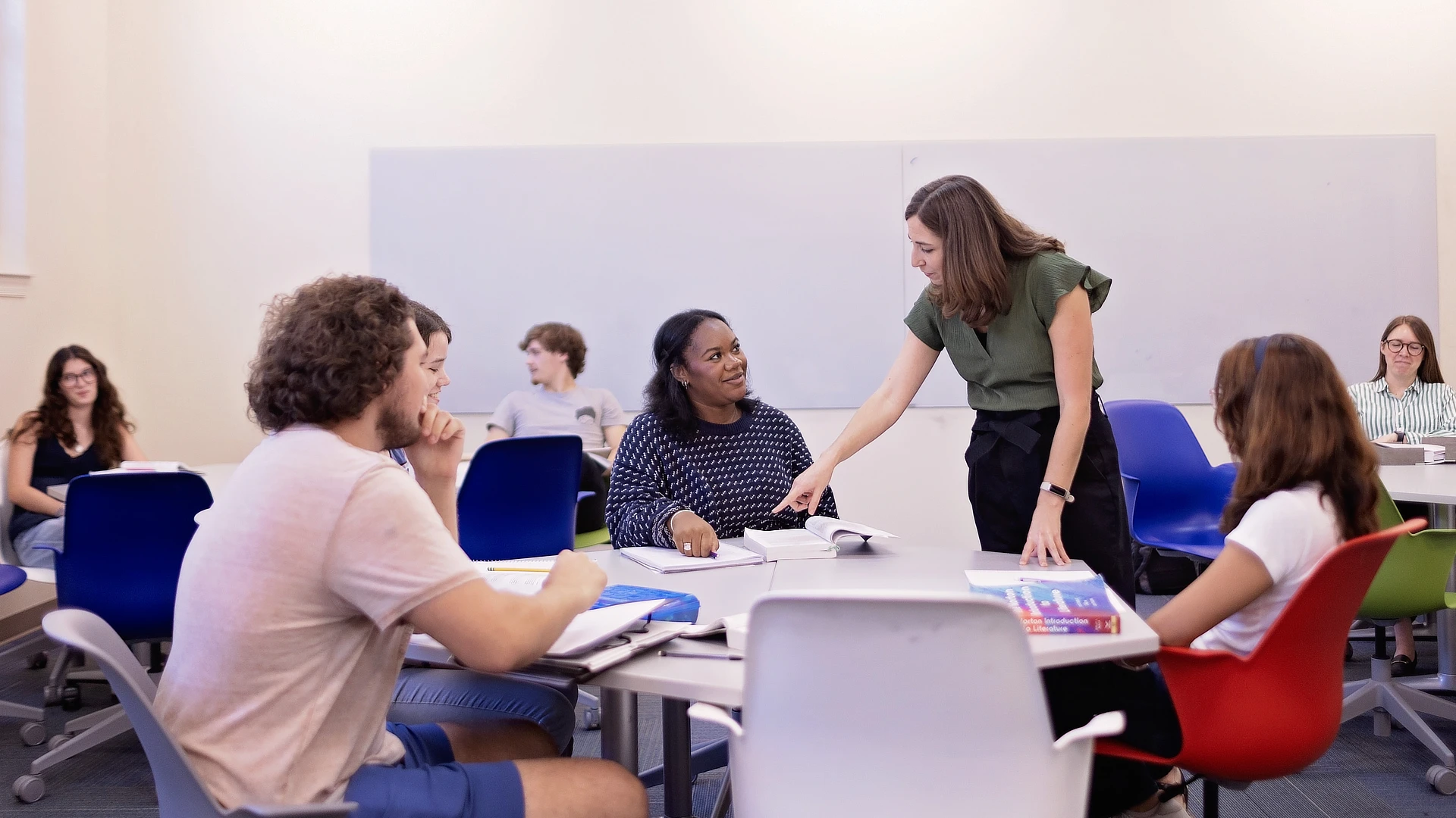 female english teacher with students