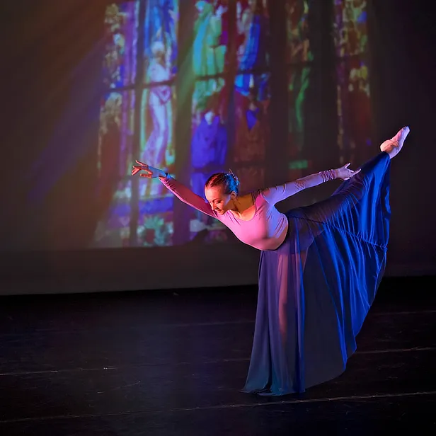 female dancer stained glass background