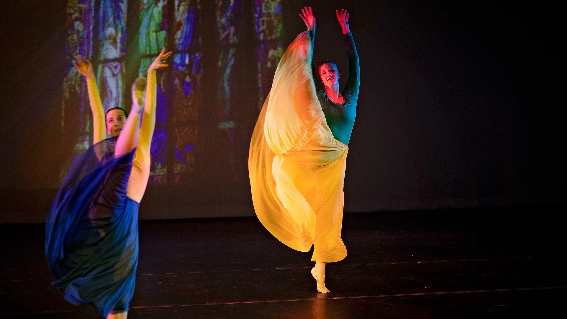 Theatre Production Two Female Students Dancing