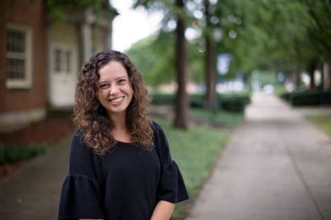 white female student outside