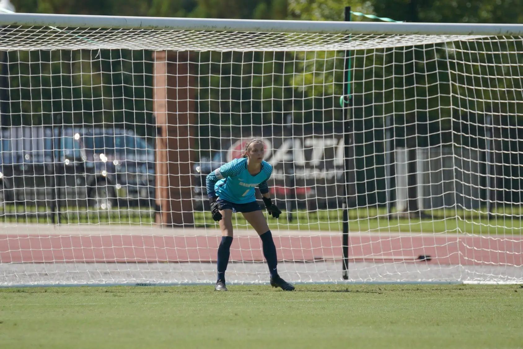 Morgan McAslan in goal for Samford