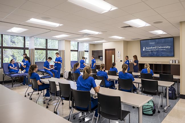 Nursing students in the College of Health Sciences Assessment Lab