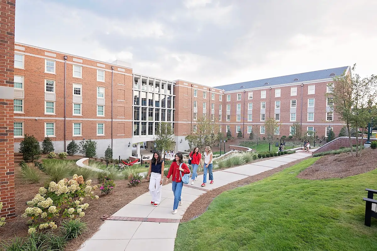 Students walking at Gaston Mann Halls
