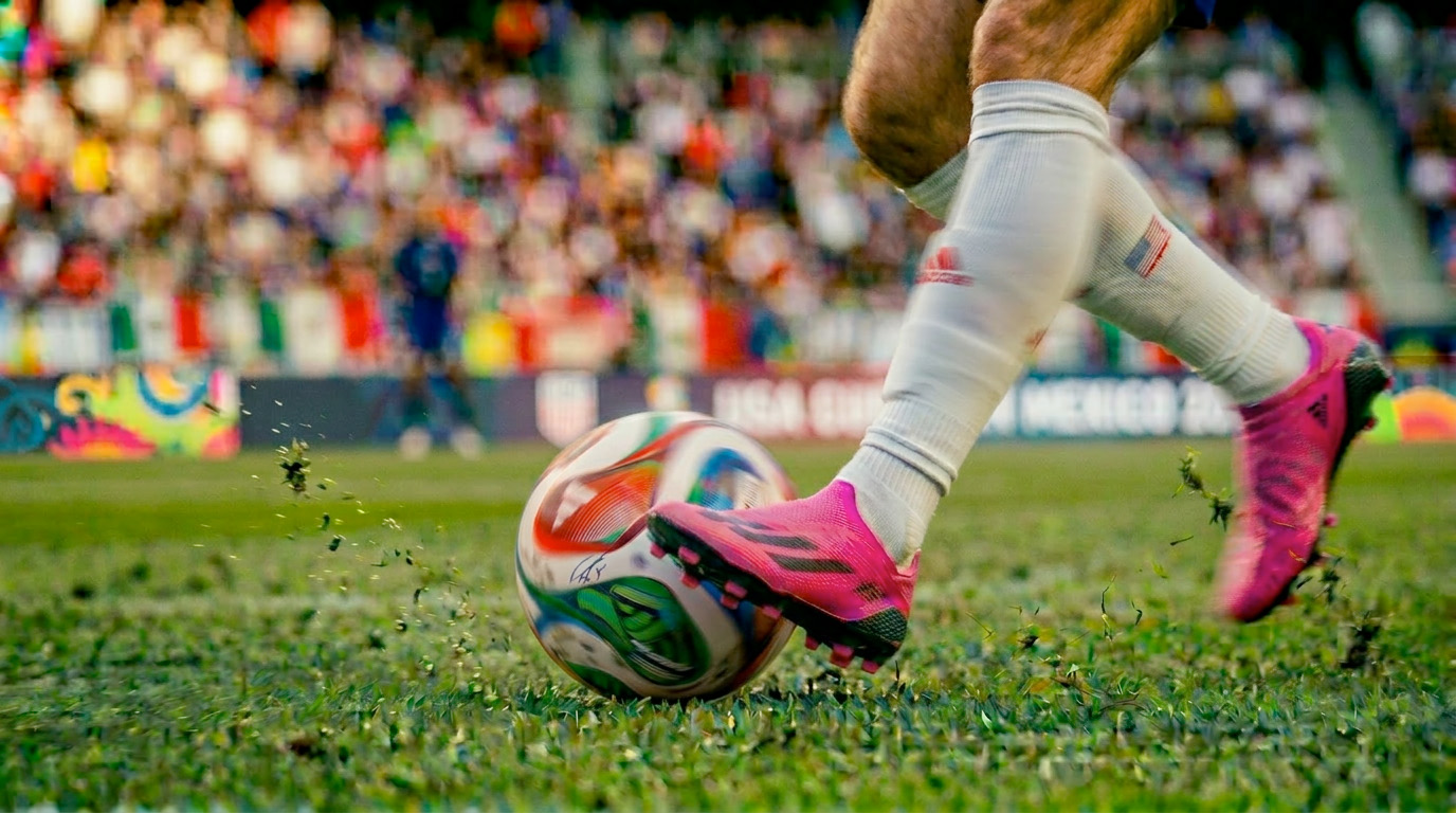 US soccer shoes ball in motion