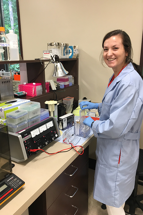 Callie Nickels working in the Nutrition Research Lab